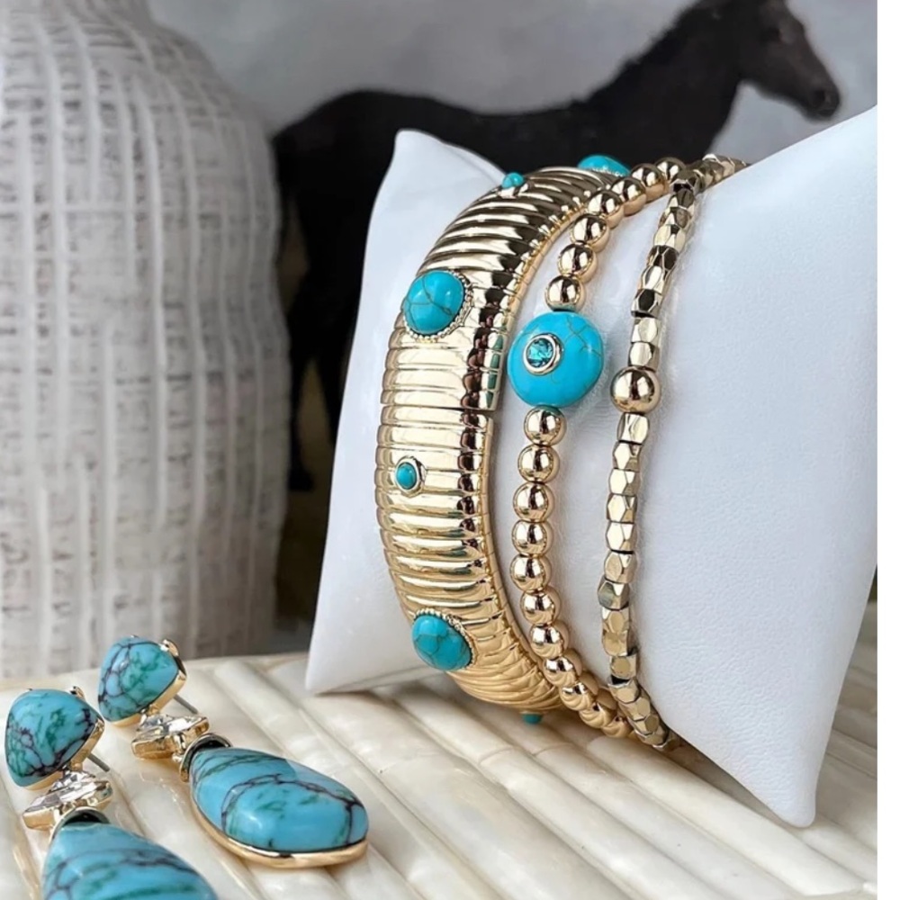Park Lane SUMMIT Turquoise Bracelet Golden Spheres Aqua Crystal Stretch - Picture 3 of 7
